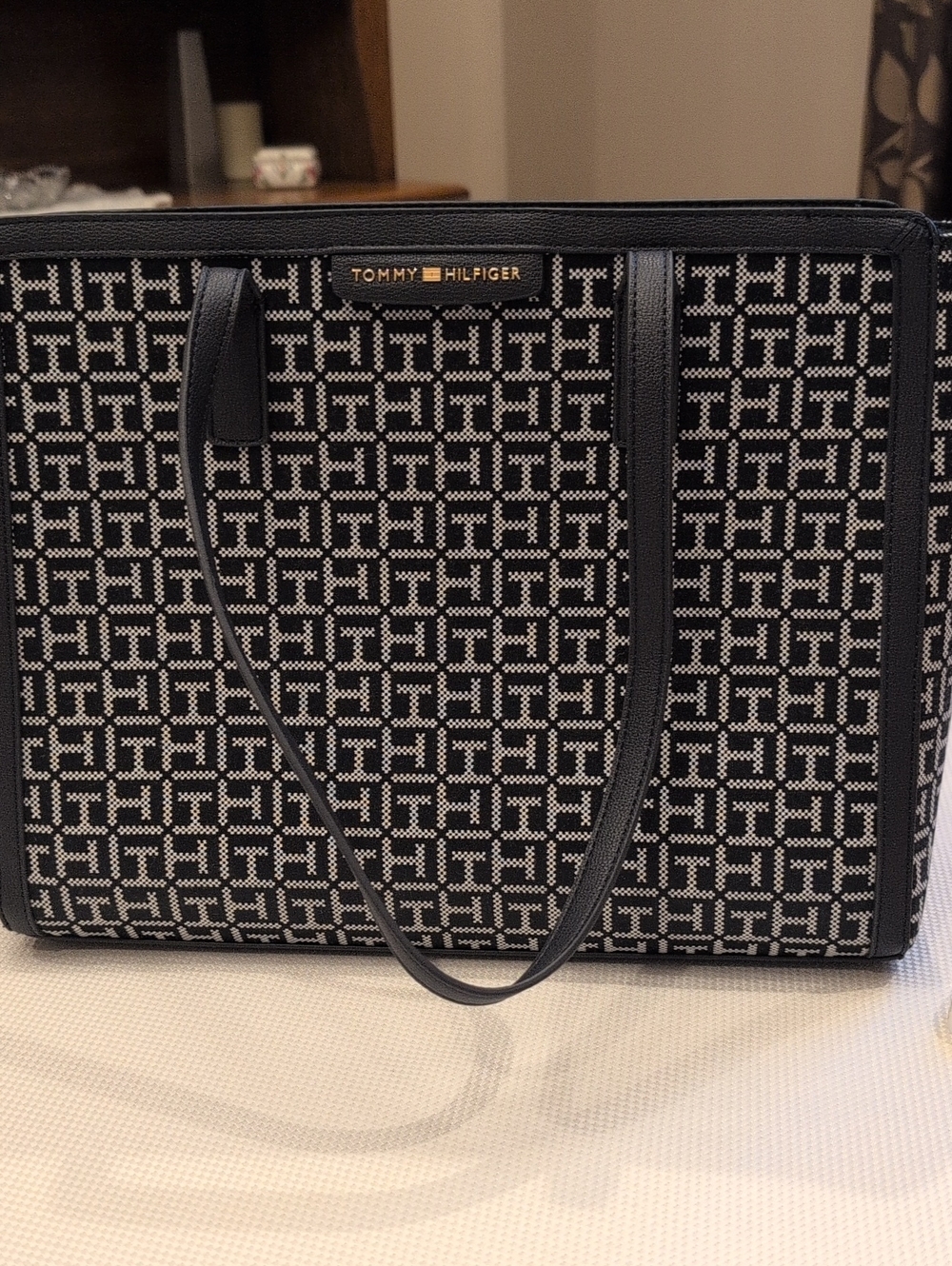 Tommy Hilfiger Navy & Cream Logo Jacquard Tote